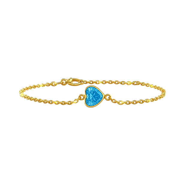 Diamond or Gemstone Heart Bezel Charm in 14K Yellow Diamond Cut Cable Bracelet