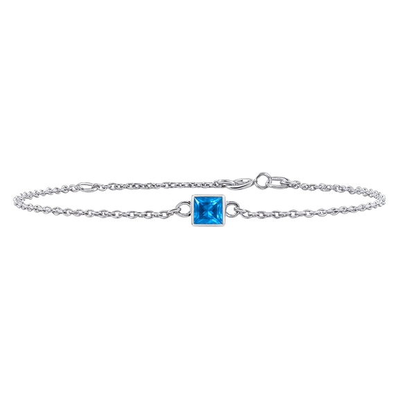 Diamond or Gemstone Square Bezel Charm in 14K White Round Cable Bracelet