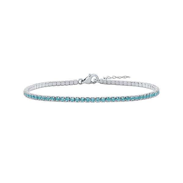 Tennis Bracelet with Blue Topaz Colored CZ in Sterling Silver (2 mm - 4 mm)
