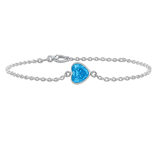 Diamond or Gemstone Heart Bezel Charm in 14K White Round Cable Bracelet