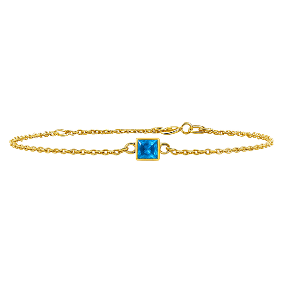 Diamond or Gemstone Square Bezel Charm in 14K Yellow Round Cable Bracelet