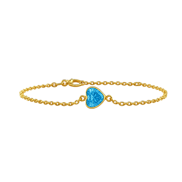 Diamond or Gemstone Heart Bezel Charm in 14K Yellow Round Cable Bracelet