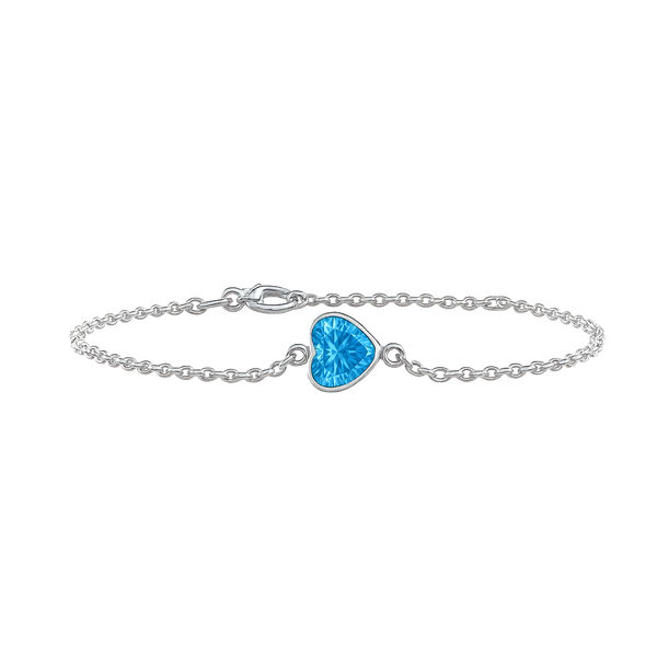 Diamond or Gemstone Heart Bezel Charm in 14K White Round Cable Bracelet
