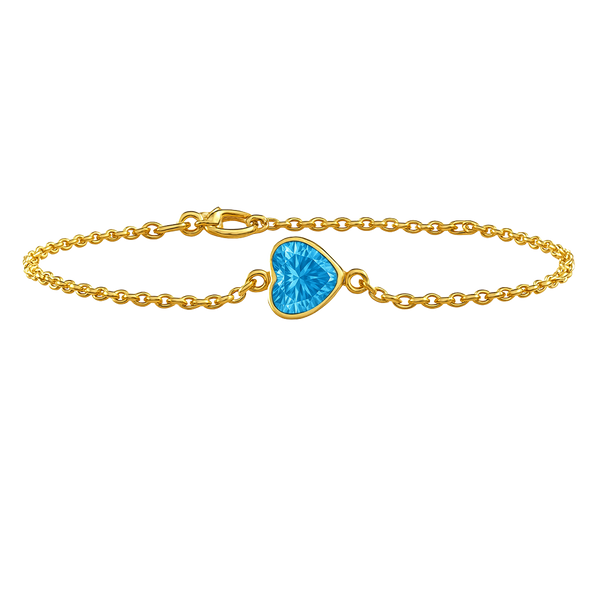 Diamond or Gemstone Heart Bezel Charm in 14K Yellow Round Cable Bracelet