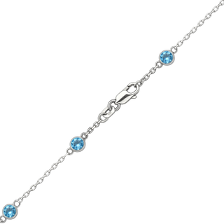 Finished Diamond by the Yard Cable Chain Bracelet in 14K White Gold with Blue Topaz Stones