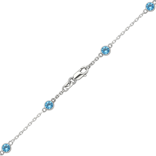 Finished Diamond by the Yard Cable Chain Bracelet in 14K White Gold with Blue Topaz Stones