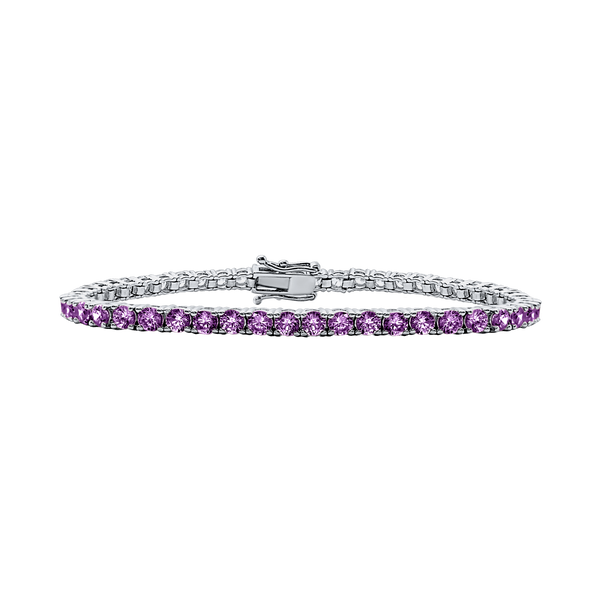 Tennis Bracelet with Amethyst Colored CZ in Sterling Silver (2 mm - 4 mm)