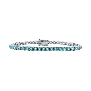 Tennis Bracelet with Aquamarine Colored CZ in Sterling Silver (2 mm - 4 mm)