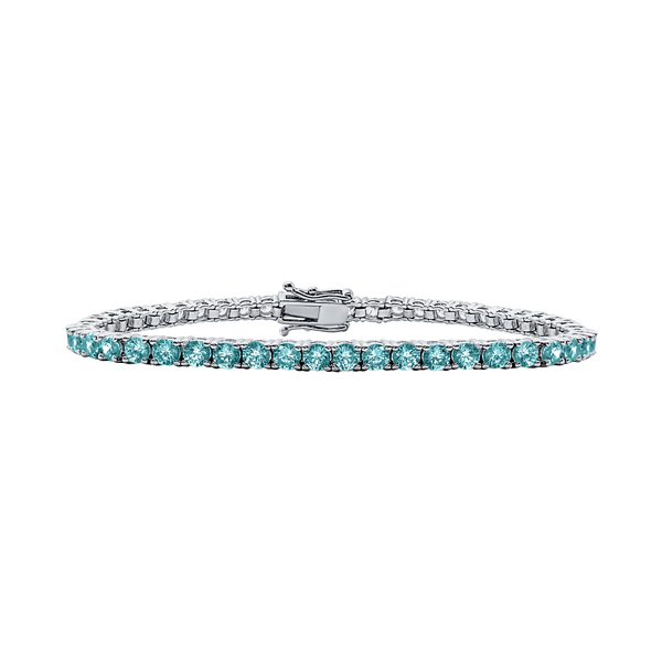 Tennis Bracelet with Aquamarine Colored CZ in Sterling Silver (2 mm - 4 mm)