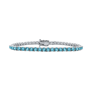 Tennis Bracelet with Blue Topaz Colored CZ in Sterling Silver (2 mm - 4 mm)