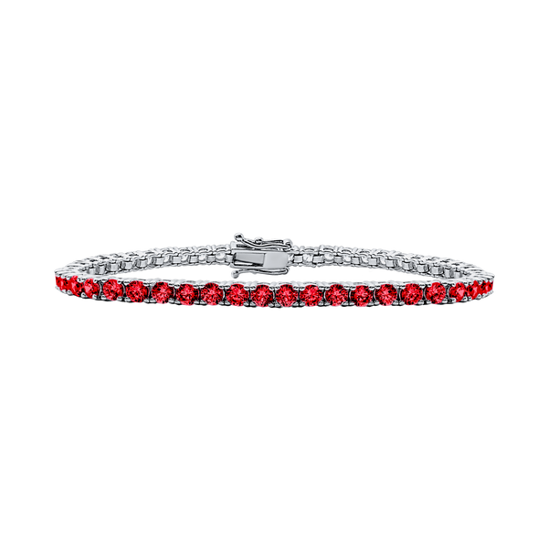 Tennis Bracelet with Ruby Colored CZ in Sterling Silver (3 mm - 4 mm)