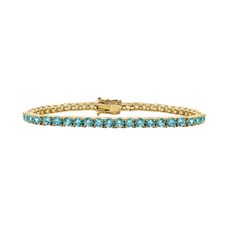 Tennis Bracelet with Aquamarine Stones (March Birthstones) in 14K Gold (2.5 mm - 4.0 mm)