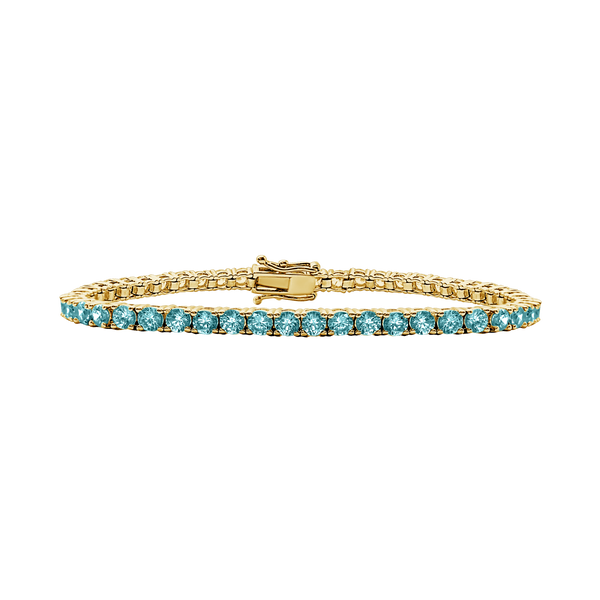 Tennis Bracelet with Aquamarine Stones (March Birthstones) in 14K Gold (2.5 mm - 4.0 mm)