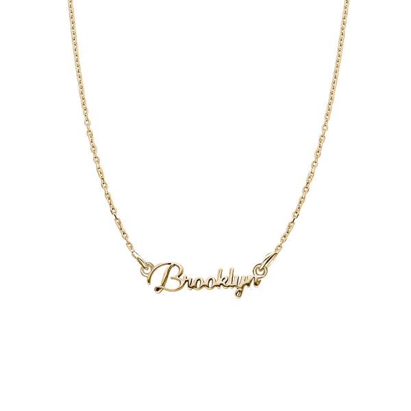 Modern Script Laser Cut Out Necklace in Sterling Silver 18K Yellow Gold Finish (18" Chain)