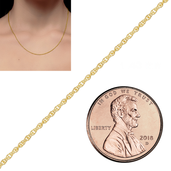 Bulk / Spooled Classic Machine Rope Chain in 14K Yellow Gold (0.80 mm - 2.00 mm)