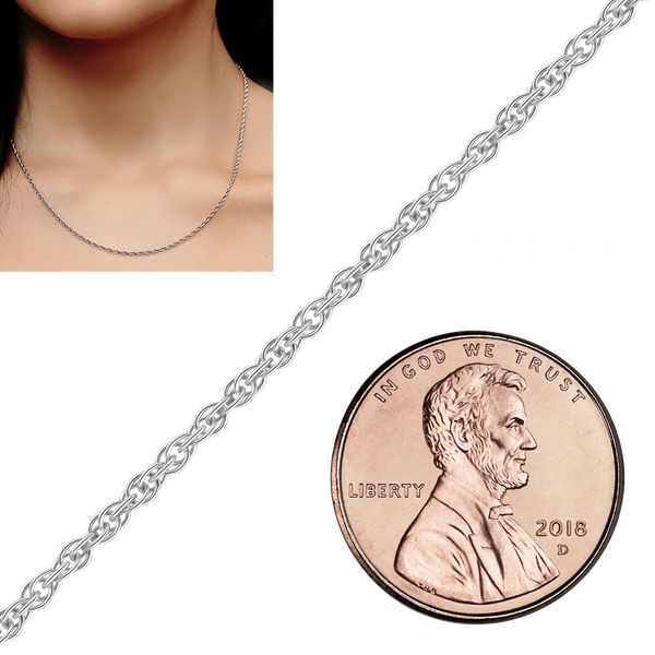 Bulk / Spooled Classic Machine Rope Chain in 14K White Gold (1.20 mm - 2.00 mm)