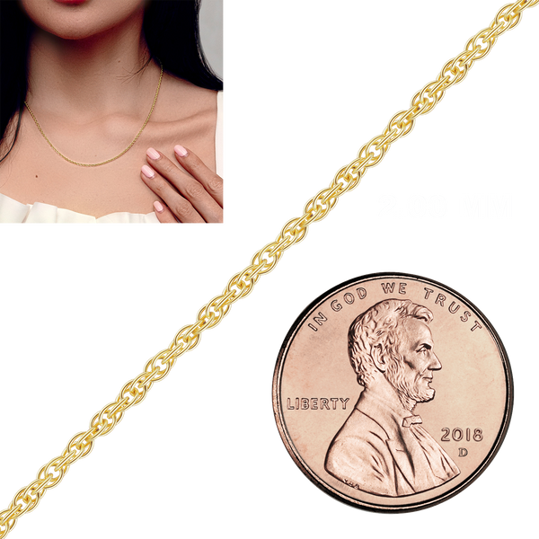 Bulk / Spooled Classic Machine Rope Chain in 14K Yellow Gold (0.80 mm - 2.00 mm)