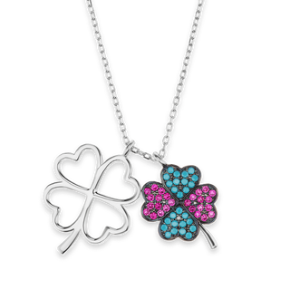 4 Leaf Clovers Necklace with Cubic Zirconia in Sterling Silver (22 x 16 mm)