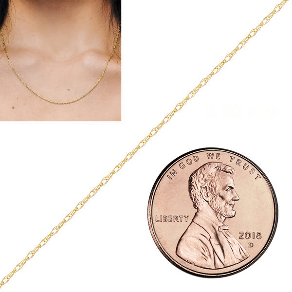 Bulk / Spooled Classic Machine Rope Chain in 14K Yellow Gold (0.80 mm - 2.00 mm)