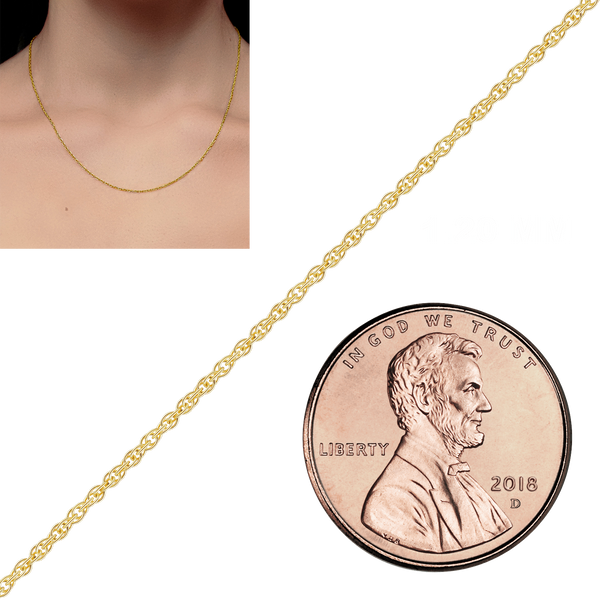 Bulk / Spooled Classic Machine Rope Chain in 14K Yellow Gold (0.80 mm - 2.00 mm)