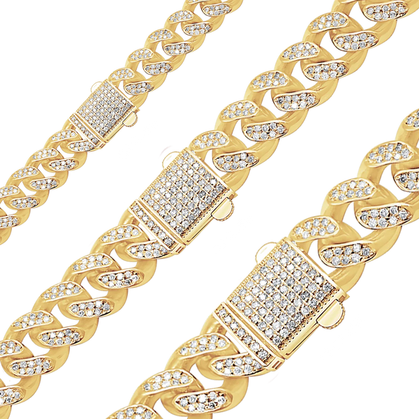 Finished Handmade Cuban Curb Bracelet with Diamonds in 14K Yellow Gold (6.00 mm - 11.00 mm)