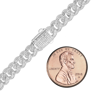 Finished Handmade Cuban Curb Necklace with CZ in Sterling Silver (6.00 mm - 19.00 mm)