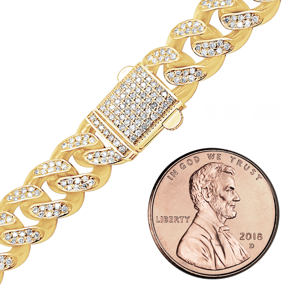 Finished Cuban Curb Bracelet with Diamonds in 14K Yellow Gold (6.00 mm - 11.00 mm)