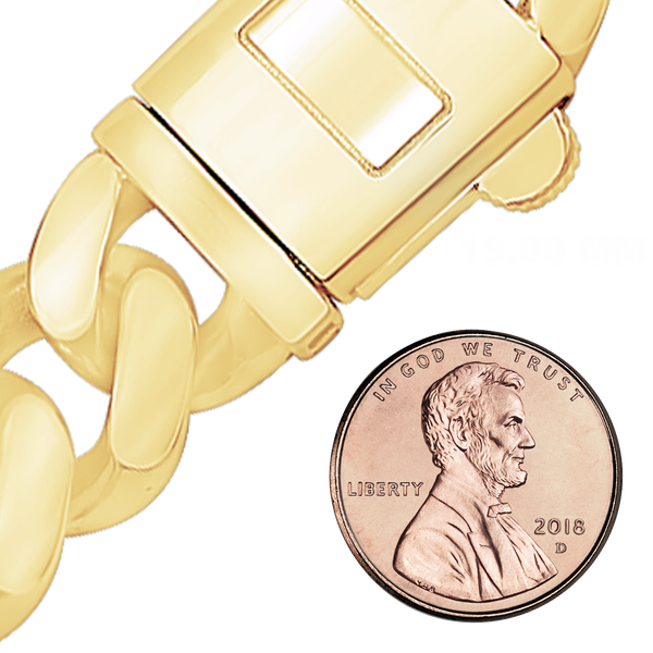 Finished Handmade Semi-Solid Cuban Curb Necklace in 14K Yellow Gold (4.00 mm - 19.00 mm)