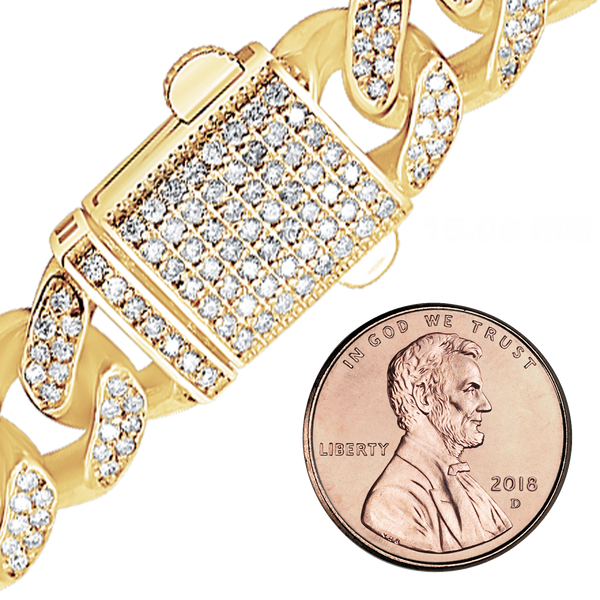 Finished Handmade Semi-Solid Cuban Curb Bracelet with Diamonds in 14K Yellow Gold (6.00 mm - 19.00 mm)