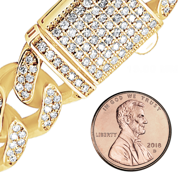 Finished Handmade Semi-Solid Cuban Curb Bracelet with Diamonds in 14K Yellow Gold (6.00 mm - 19.00 mm)