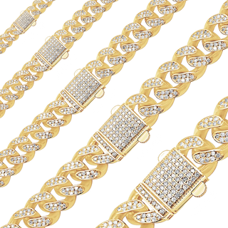 Finished Handmade Semi-Solid Cuban Curb Necklace with Diamonds in 14K Yellow Gold (6.00 mm - 19.00 mm)