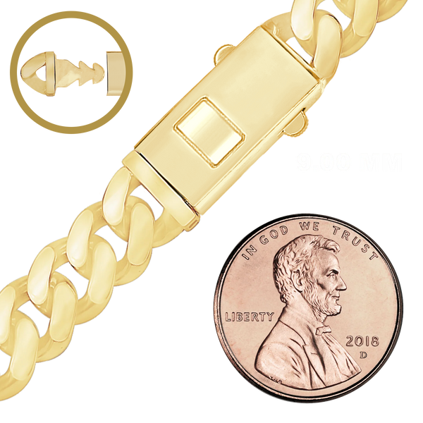 Finished Handmade Semi-Solid Cuban Curb Bracelet in 14K Yellow Gold (4.00 mm - 11.00 mm)