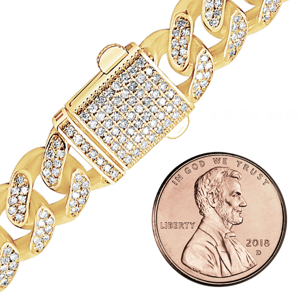 Finished Handmade Semi-Solid Cuban Curb Bracelet with Diamonds in 14K Yellow Gold (6.00 mm - 19.00 mm)