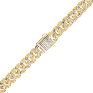 Finished Hollow Cuban Curb Bracelet with Diamonds in 14K Yellow Gold (6.00 mm - 19.00 mm)