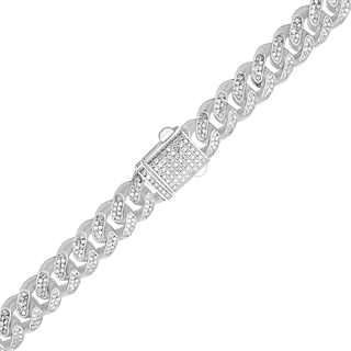 Finished Handmade Cuban Curb Necklace with CZ in Sterling Silver (9.00 mm - 19.00 mm)