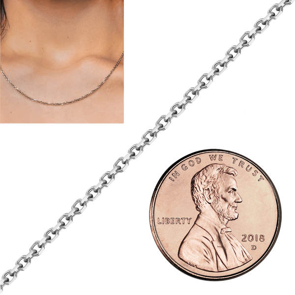 Bulk / Spooled Diamond Cut Round Cable Chain in 14K & 18K White Gold (1.05 mm - 2.20 mm)