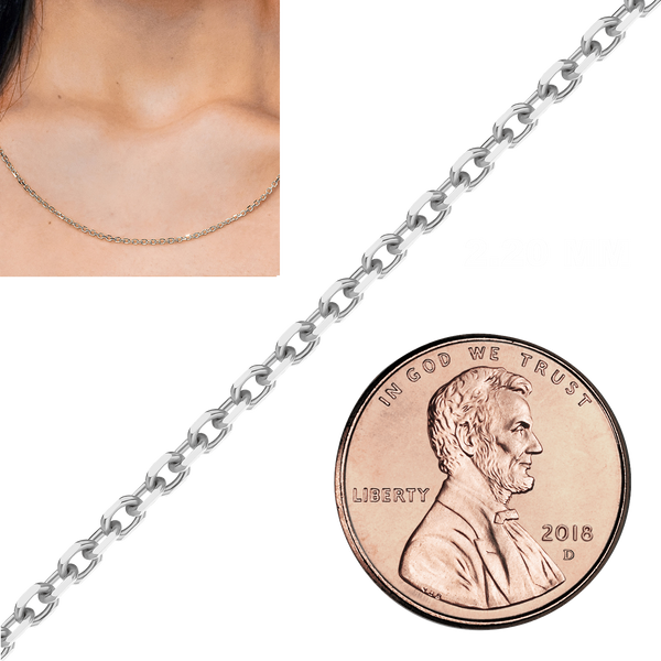 Bulk / Spooled Diamond Cut Round Cable Chain in 14K & 18K White Gold (1.05 mm - 2.20 mm)