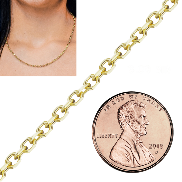 Bulk / Spooled Diamond Cut Round Cable Chain in 14K & 18K Yellow Gold (1.05 mm - 3.00 mm)