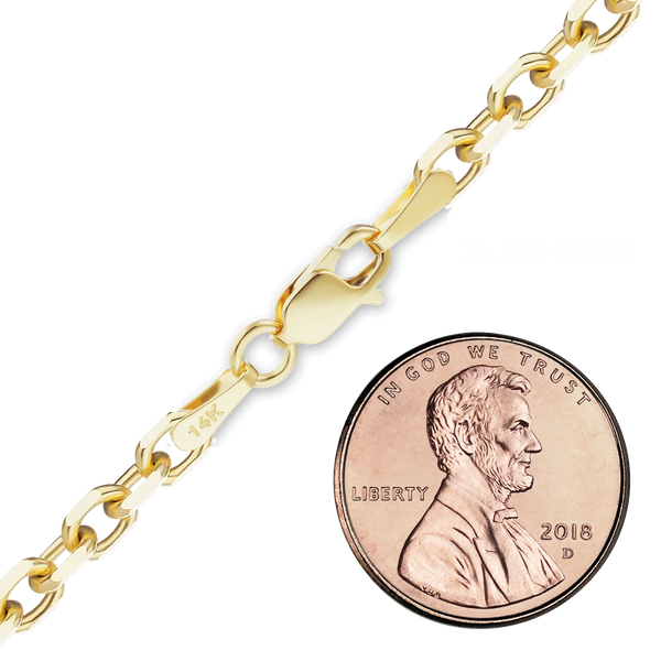 Finished Diamond Cut Round Semi-Solid Cable Necklace in 14K Yellow Gold (1.50 mm - 3.80 mm)