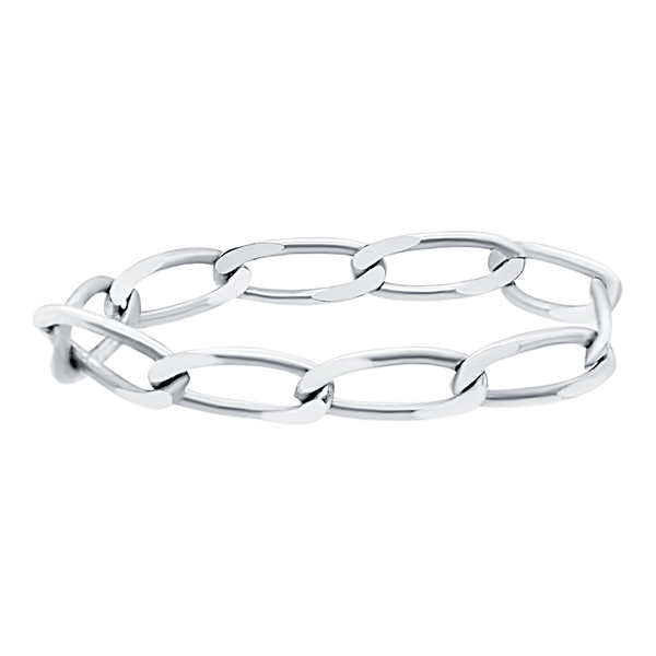Elongated Curb Chain Ring in Sterling Silver (Sizes 4-12) (3.2 mm - 5.8 mm)