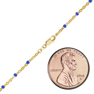 Finished Cable Necklace with Blue Enamel Beads in 14K Gold-Filled (1.20 mm)