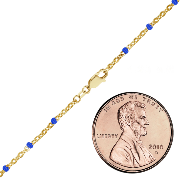 Finished Cable Anklet with Blue Enamel Beads in 14K Gold-Filled (1.20 mm)