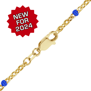 Finished Cable Bracelet with Blue Enamel Beads in 14K Gold-Filled (1.20 mm)