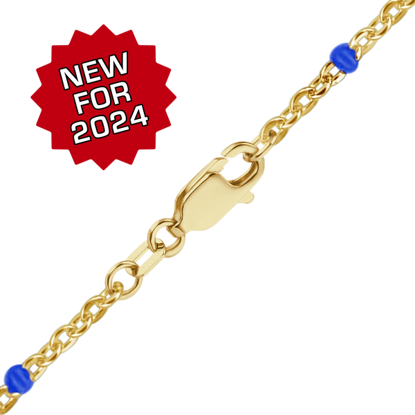 Finished Cable Anklet with Blue Enamel Beads in 14K Gold-Filled (1.20 mm)