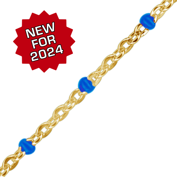 Bulk / Spooled Cable Chain with Blue Enamel Beads in 14K Gold-Filled (1.20 mm)