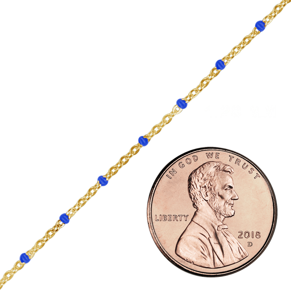 Bulk / Spooled Cable Chain with Blue Enamel Beads in 14K Gold-Filled (1.20 mm)