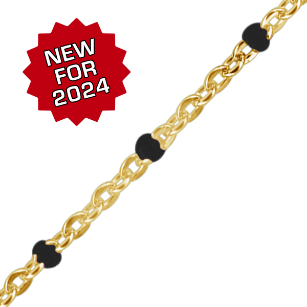Bulk / Spooled Cable Chain with Black Enamel Beads in 14K Gold-Filled (1.20 mm)