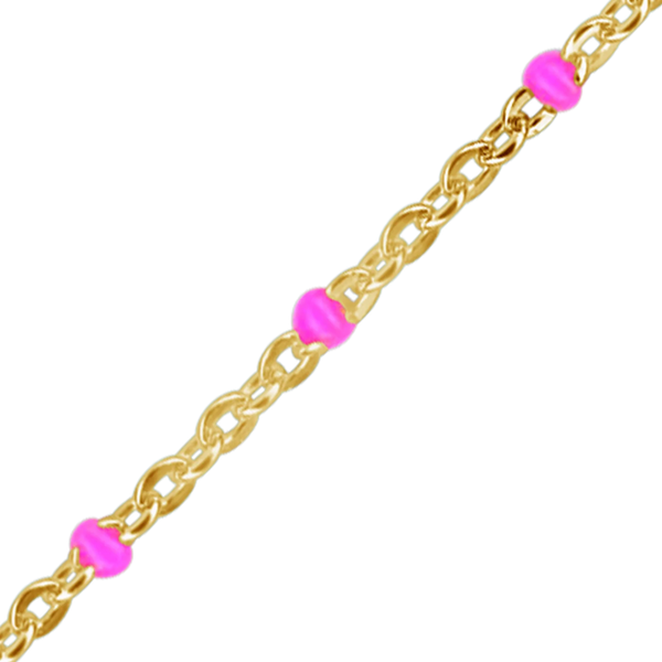 Bulk / Spooled Cable Chain with Pink Enamel Beads in 14K Yellow Gold (1.20 mm)