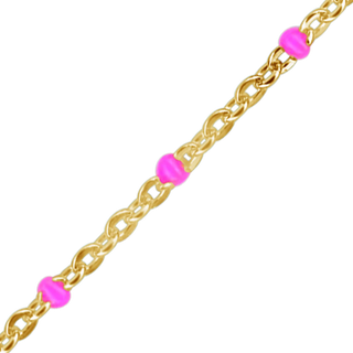 Bulk / Spooled Cable Chain with Pink Enamel Beads in 14K Yellow Gold (1.20 mm)