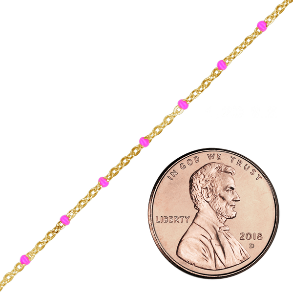 Bulk / Spooled Cable Chain with Pink Enamel Beads in 14K Yellow Gold (1.20 mm)